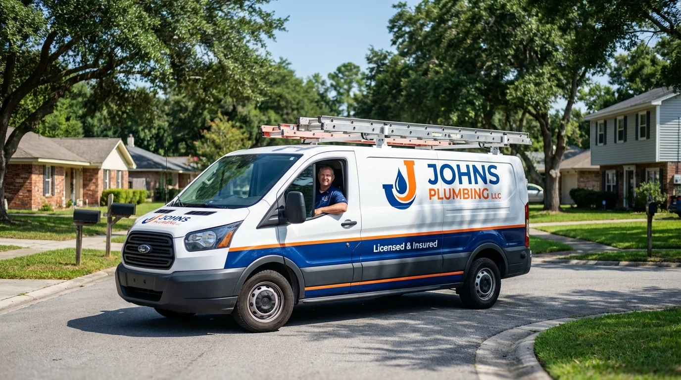 Johns Plumbing LLC service van in Kentwood, LA