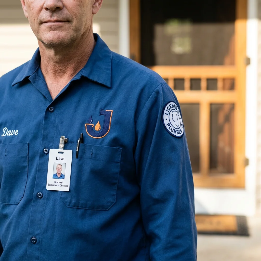 Licensed plumber showing ID badge in Kentwood, LA