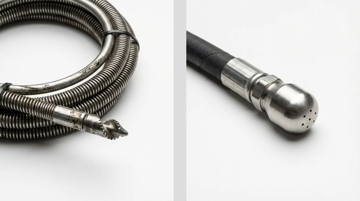 Drain snake cable and hydro jetting nozzle used for drain cleaning in Kentwood, LA
