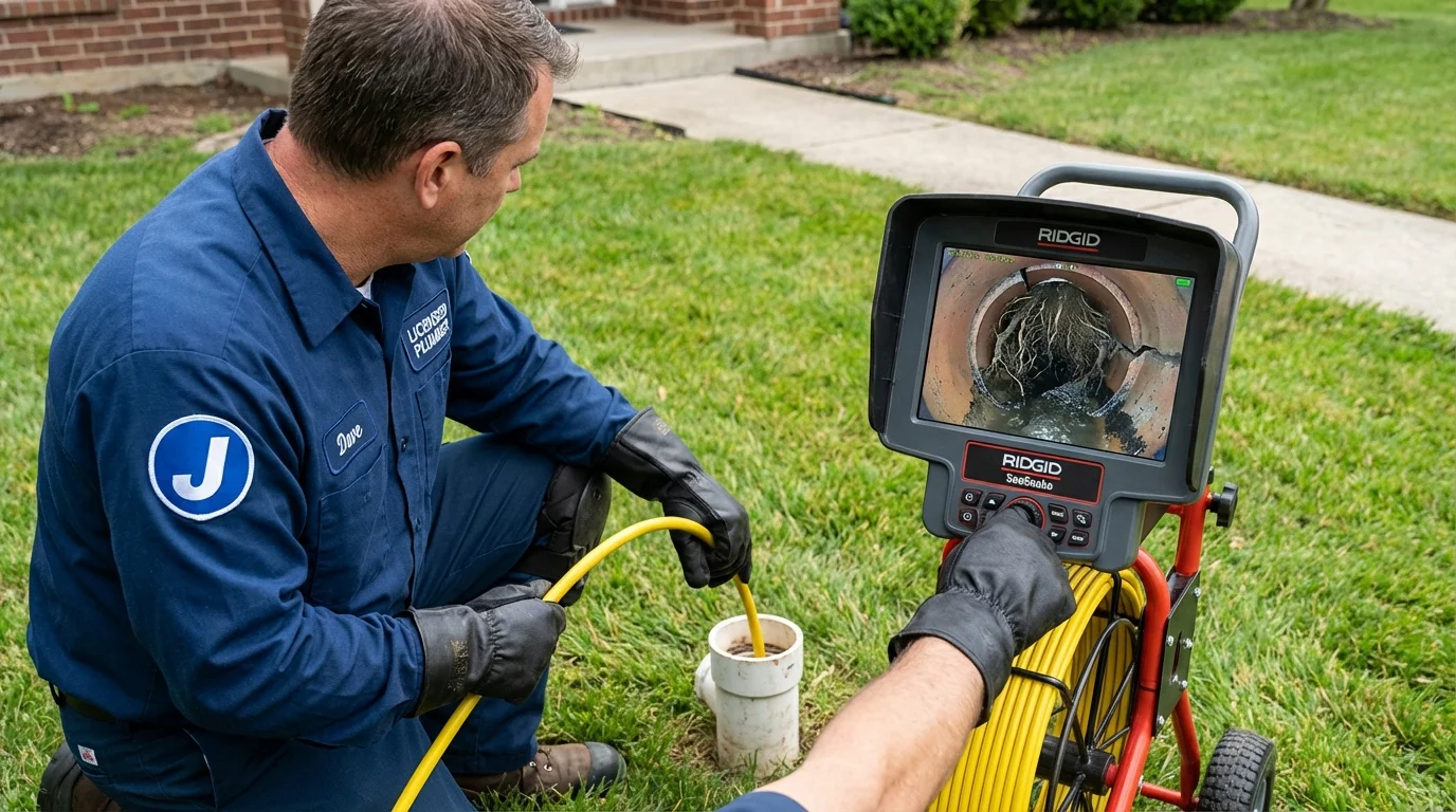 Sewer camera inspection being performed by Johns Plumbing LLC in Kentwood