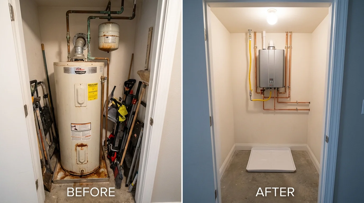 Tank water heater versus wall-mounted tankless unit comparison for Kentwood, LA homeowners