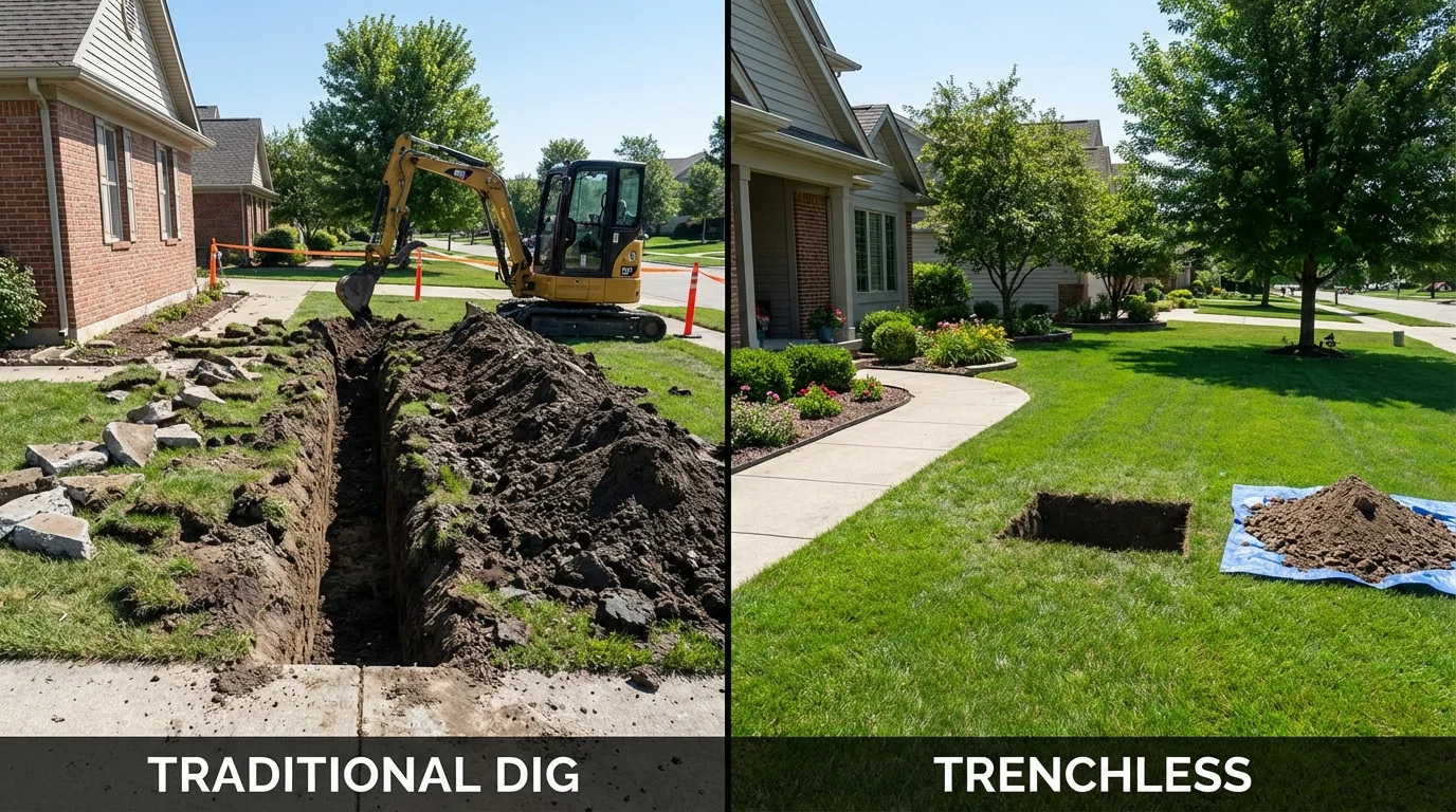 Trenchless sewer repair with minimal yard damage versus traditional excavation in Kentwood, LA